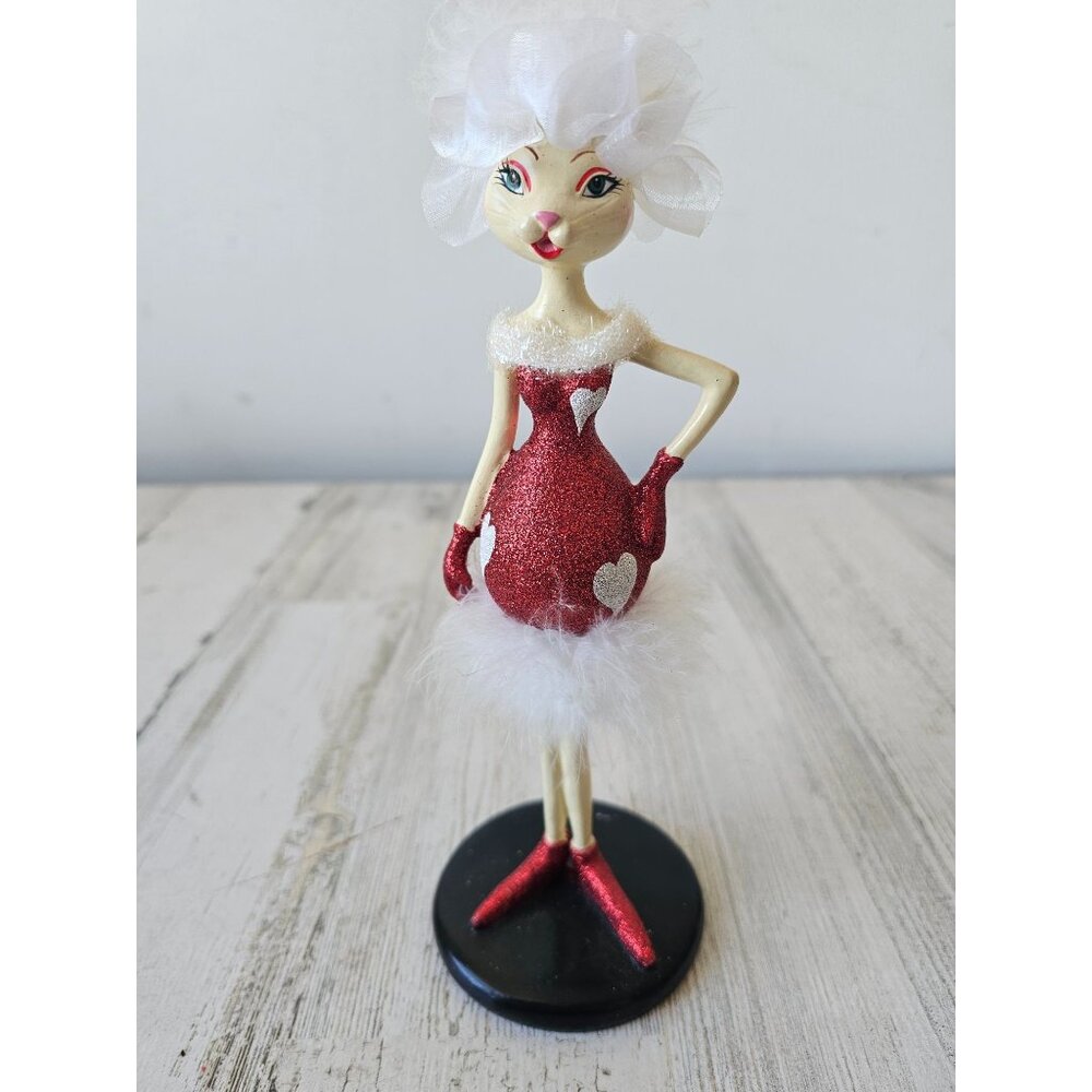 Glitter‎ Valentine cat statue feather decor shabby chic sparkle vintage
